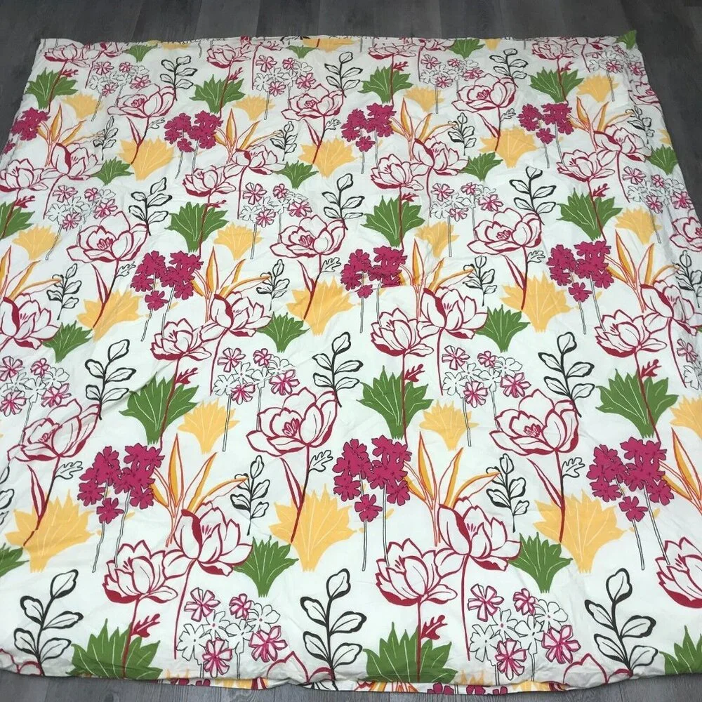 POTTERY BARN Full/ Queen Girl Teen Duvet Cover Organic Cotton White Pink Floral